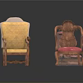 Vintage Wooden Table And Chair Set With Carved Details And Colored Cushions