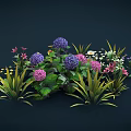 Vibrant Mixed Flowers And Green Plants With Purple Pink White Yellow Blooms And Leaves