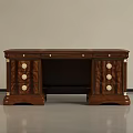 Traditional Wooden Desk With Drawers And Brass Knob Accents In Classic Design