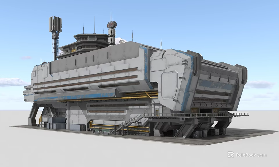 Large Futuristic Industrial Metal Structure With Multi Level Design And Support Antennas 3d model 