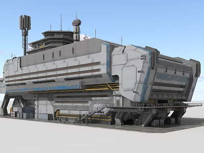 Large Futuristic Industrial Metal Structure With Multi Level Design And Support Antennas 3d model