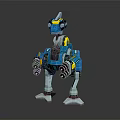 Blue And Yellow Robot Character With Mechanical Creature Design And Limb Details
