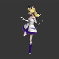 Anime Style Blonde Twin Tail Character With Cat Ears In White Purple Dress Running Pose