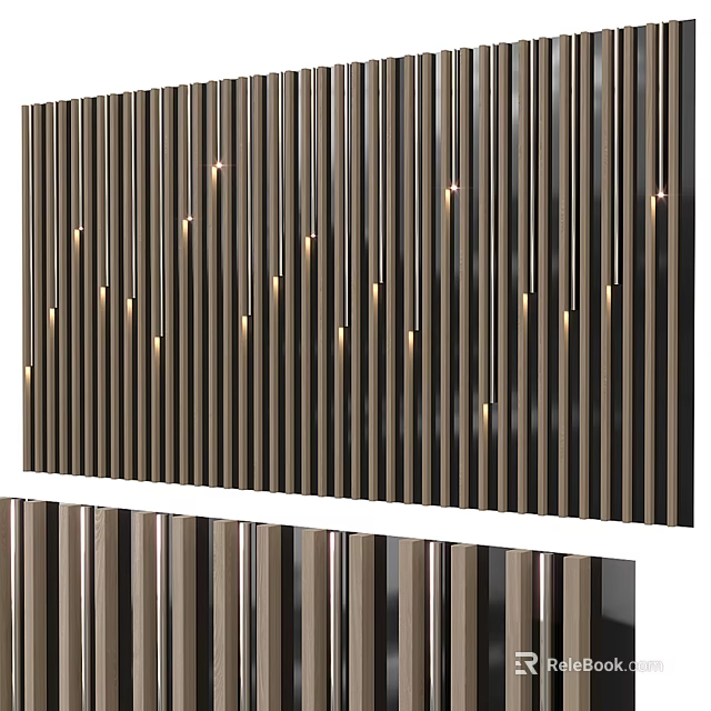 Modern Elegant Luxury Metal Slat Accent Wall With Illuminated Lighting Details 3d model 