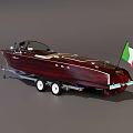 Classic Burgundy Yacht On Trailer With Open Top Design And Italian Flag
