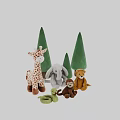Cute Stuffed Animal Dolls with Giraffe Elephant Monkey Bear and Green Trees