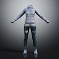 Gray Down Jacket With Blue Ripped Jeans And White Sneakers Outfit