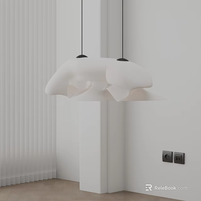 Modern White Pendant Light With Unique Design In Interior With White Walls And Blinds 3d model 