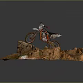 Off Road Motorcycle Parked On Rocky Grass Terrain With Natural Scenery
