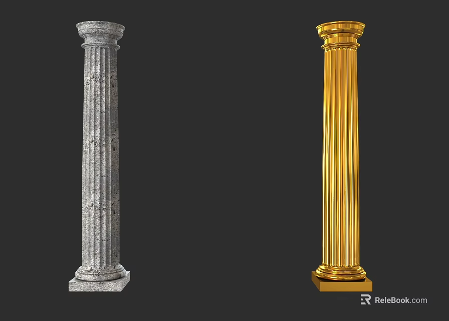Ancient Architecture Columns Featuring Stone Carved Patterns And Gold Ornate Design 3d model 