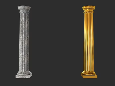 Ancient Architecture Columns Featuring Stone Carved Patterns And Gold Ornate Design 3d model