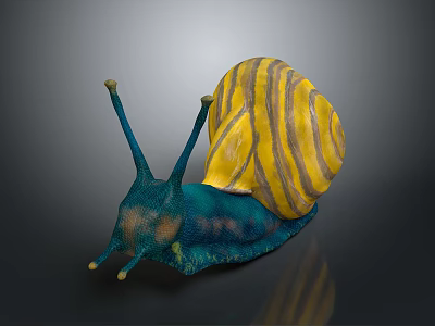 Unique Vibrant Snail With Blue Body Yellow Striped Shell And Long Antennae 3d model