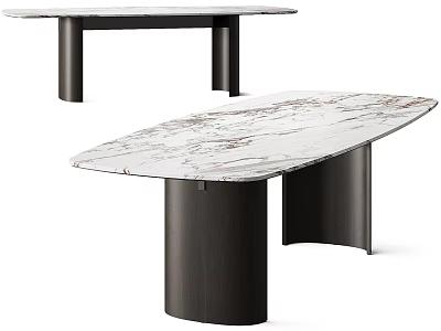 Elegant Modern Dining Table With Marble Top And Dark Curved Wooden Legs Design 3d model