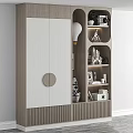 Modern Wooden Wardrobe Interior With White Panel Circular Handle And Open Display Shelves
