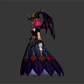 Fantasy Game Movie Character with Purple Pink Bat Wings Witch Hat and Elegant Dress