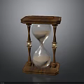Vintage Hourglass With Wooden Frame Square Base Glass Bulbs And Golden Accent Pillars
