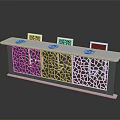 Modern Reception Desk With Laser Cut Design And QR Code Signs On White Countertop
