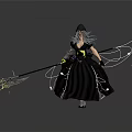 Hooded Fantasy Witch Character With Gray Hair Black Robe And Staff With Mythical Creature Motifs