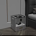 Modern Light Gray Nightstand With Drawer And Open Shelf In Bedroom Setting
