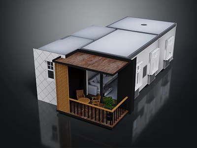 Modern Residential Building With Terrace Patio Chairs Plants And Flat Roof Design 3d model