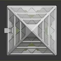 Natural Scenic View Reflected in Pyramid Shaped Glass Structure With Metal Frame