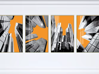 Modern Architectural Painting Hanging Painting Architectural Art Combination Painting 3d model