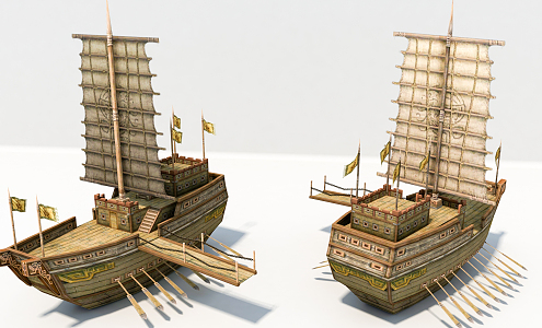 Chinese Wooden Boat Traditional Warship Sailing Boat 3d model