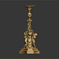 Gold Carved Candlestick Sculpture With Putti Figures And Ornate Base