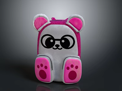 Cute Plush Bear Shaped Backpack With Pink Ears Paws And Glasses Design 3d model