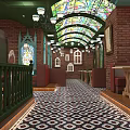 Traditional Restaurant Exterior With Colorful Domes Red Brick Walls And Arched Wrought Iron Gates
