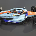 Orange And Gray Formula 1 Car Featuring ATLASSIAN Sponsors And Racing Tires