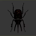 Black Rhinoceros Beetle With Large Curved Horns And Red Legs On Dark Background