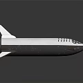White and Black Rocket Ship 3D Model Featuring Tail Fins and Grid Like Nose Design