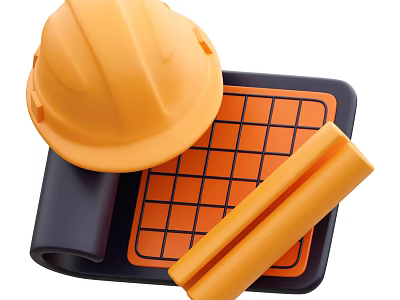 Construction Safety Hard Hat With Blueprint Sheets And Rolled Plans 3d model