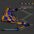Colorful Blue And Orange Checkered Water Slide Structure With Slide Tracks And Funnel Shape