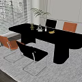 Modern Dining Table Set With Black Table Orange Black Chairs And Metal Legs