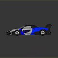 Blue White And Black Racing Car With Streamlined Body Large Rear Wing And Aerodynamic Design