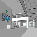 Bright Spacious Hospital Outpatient Clinic Lobby With Reception Desk Display Screen And Glass Curtain Walls