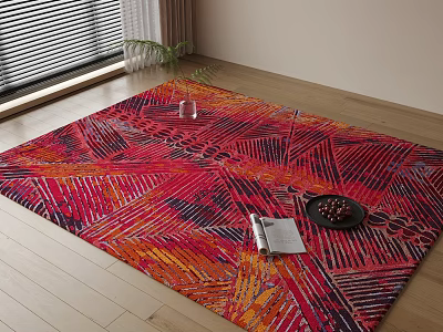 Colorful Geometric Square Area Rug In Living Room With Wooden Floor 3d model