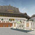 Ancient Chinese Architecture Courtyard With Central Pool Stone Steps Upturned Eaves And Fountain