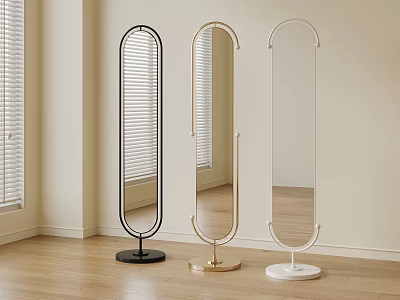 Full Length Mirrors Black Gold White Modern Design in Room with Window and Wooden Floor 3d model