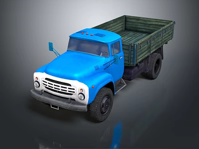 Blue Vintage Truck With Green Wooden Cargo Bed And Classic Design 3d model