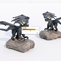 Black Dragon Decorative Figurine Set with Yellow Horns Wings and Stone Bases