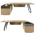 Modern Office Desk With Wooden Top Metal Legs And Functional Drawers