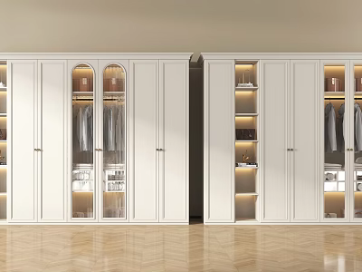 Modern White Wardrobe With Glass Doors Interior Lighting And Storage Shelves 3d model
