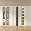 Modern White Wardrobe With Glass Doors Interior Lighting And Storage Shelves