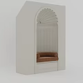 Modern Entryway Side Cabinet With White Finish Arched Design And Brown Cushioned Seat
