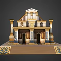Cartoon Ancient Temple Scene With Classical Columns Decorative Roof And Steps