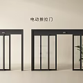 Sleek Electric Sliding Door Design With Glass Panels Black Frame And Indoor Plant