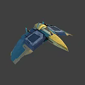 Futuristic 3D Model Spacecraft With Blue Yellow Color And Aerodynamic Structure